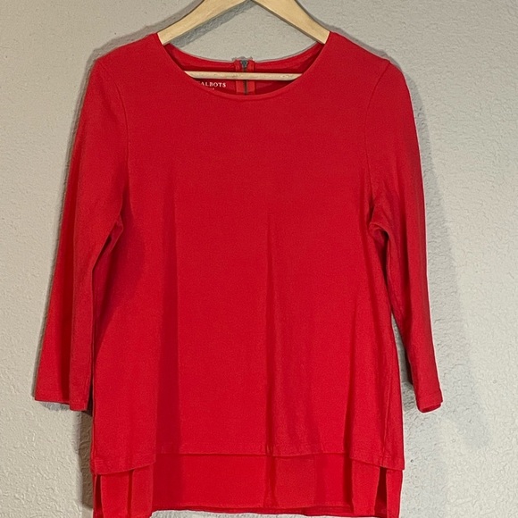 Talbots deep orange 3/4 sleeved cotton top. Vside semi sheer hem. Women’s Medium - Picture 2 of 7